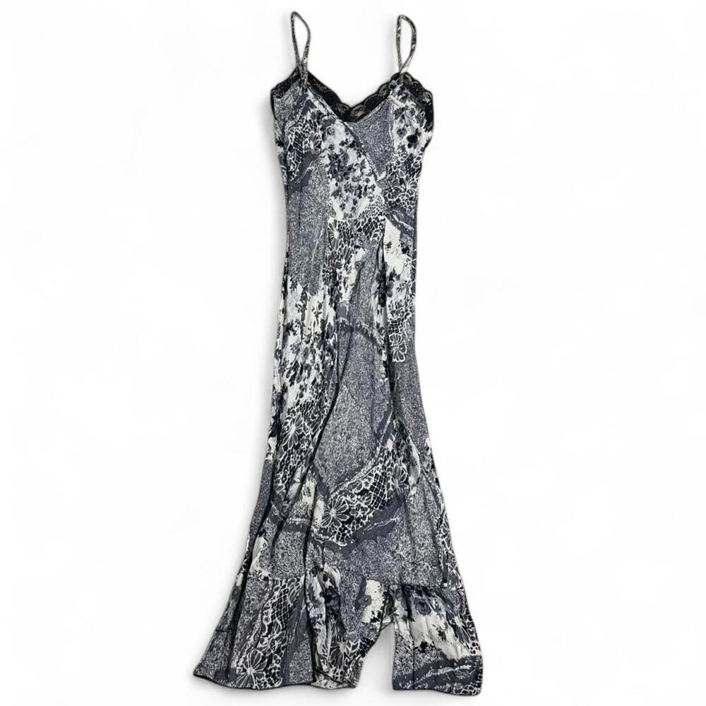 Black & white floral and abstract print maxi dress with lace trim size small
